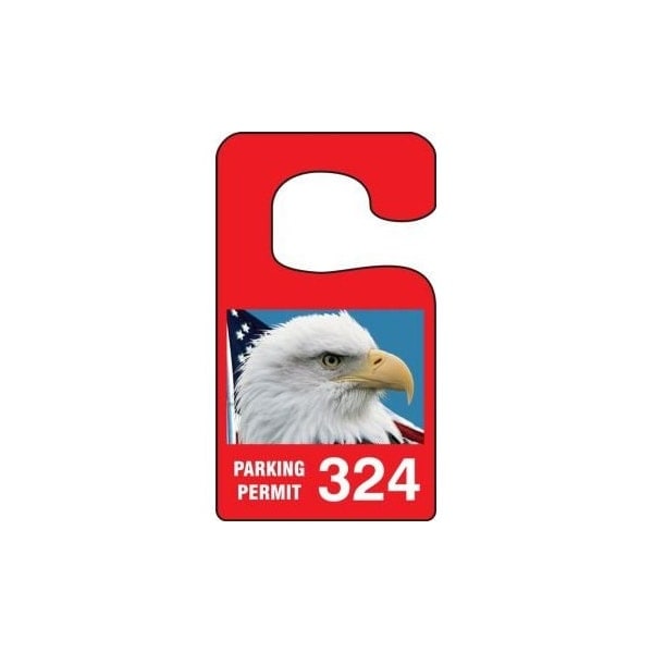 Accuform Parking Permit Tag, American Pride PARKING PERMIT Numbered 300-399, Yellow, 3in x 2.75in, 100PK TNT931YLD - main